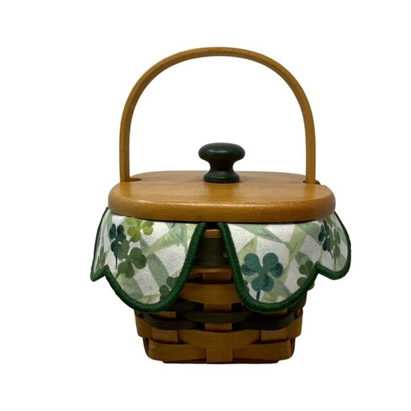 Longaberger Shamrock Basket 1999 Handwoven Wood With Lid & Fabric Liner - Picture 3 of 11